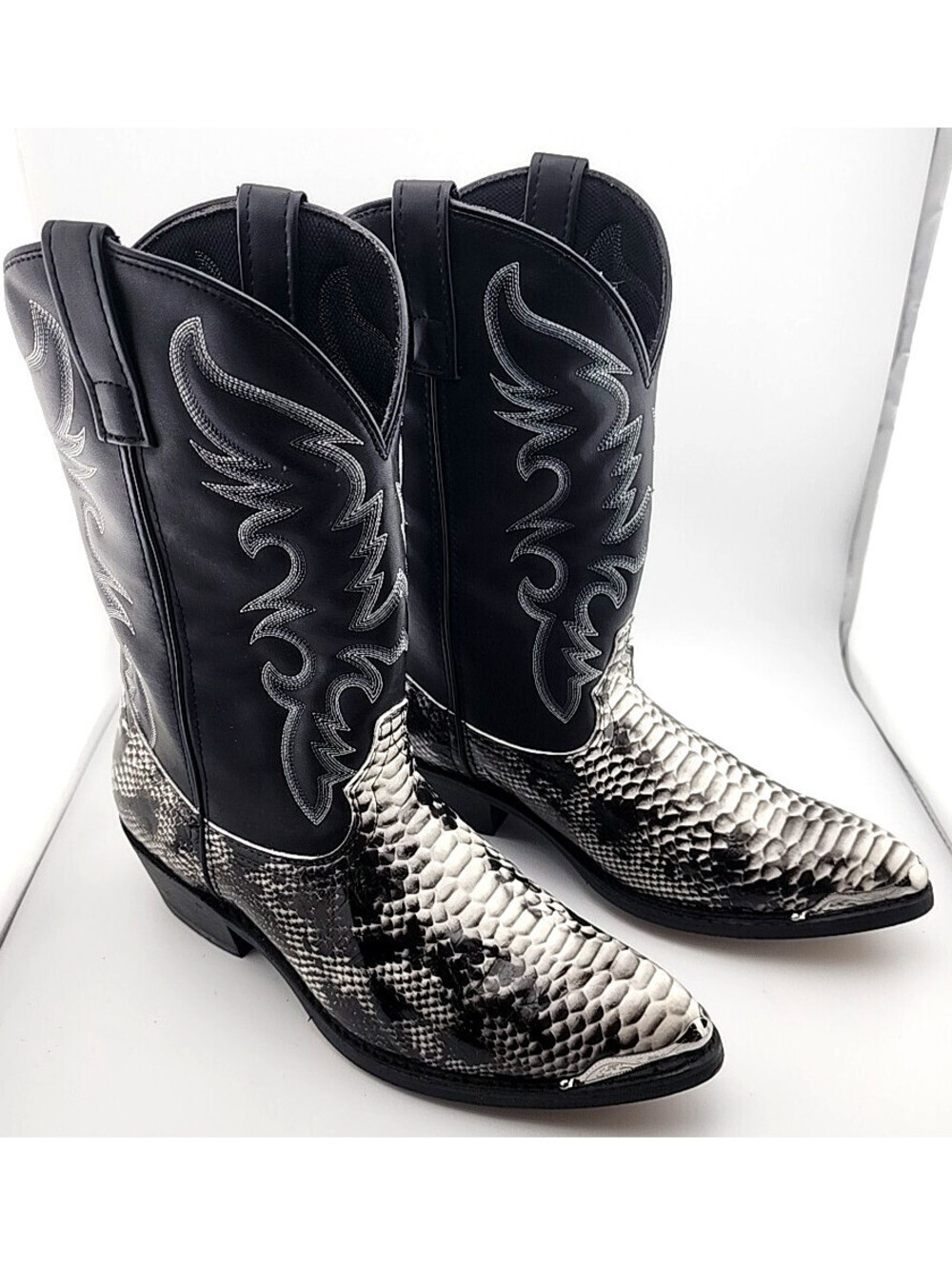 Laredo Mens Monty Snake Print Snip Toe Cowboy Boots Black Size 11D Western